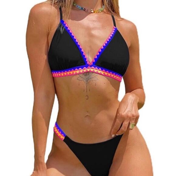 Bikinx Black w/Neon Pink Trim Bikini Set Women’s Medium Two Piece Swimsuit - Picture 1 of 11